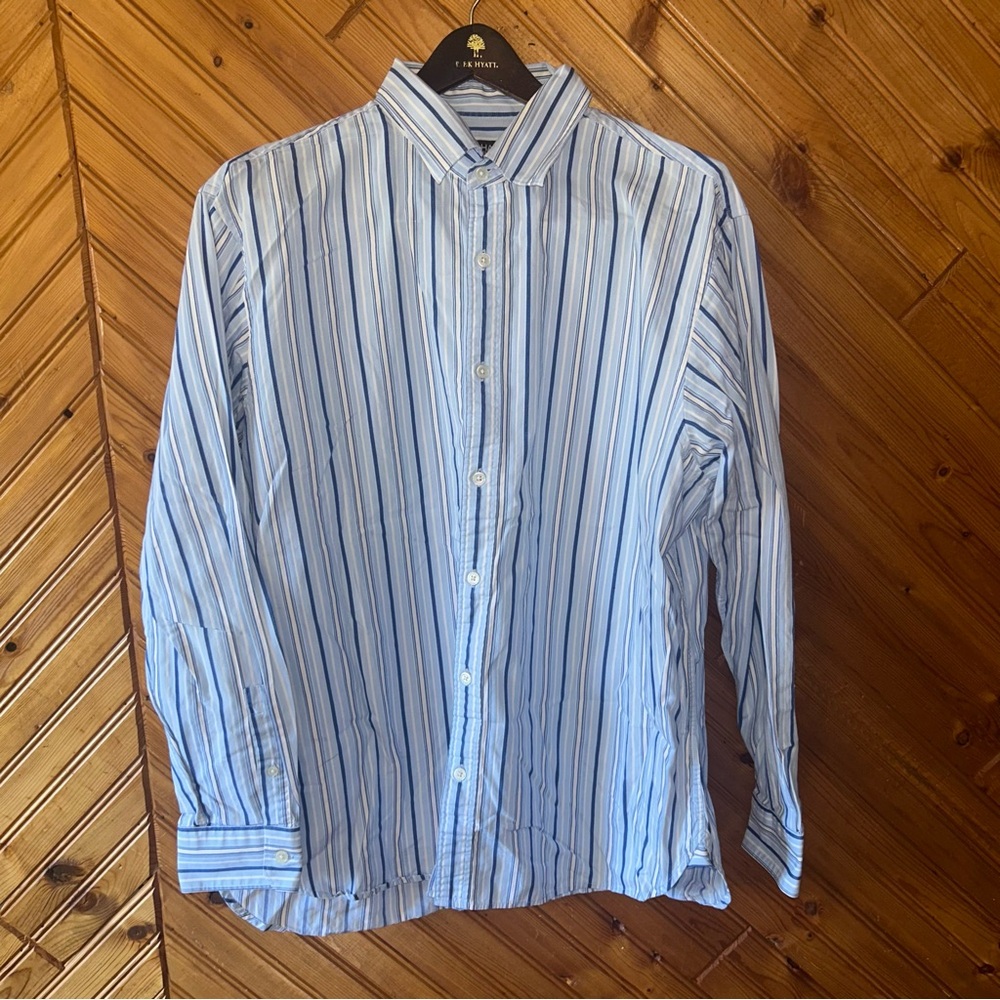Michael Kors Light Blue and White Striped Shirt
